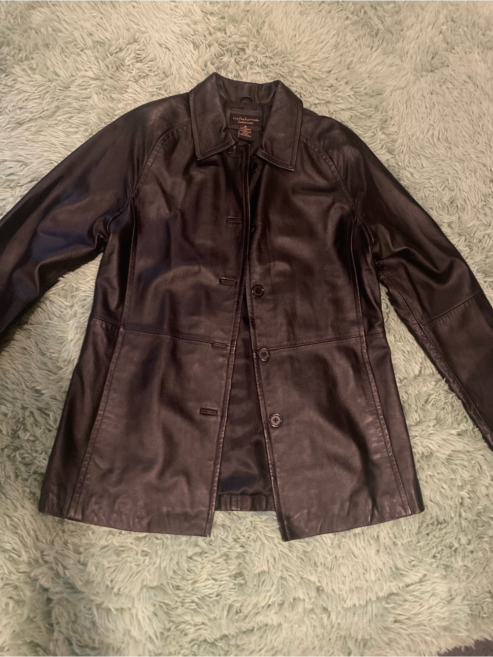 Women's Croft and Barrow Black Leather Button-Front Jacket